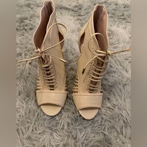 Avec Les Filles Cream Lace-Up Boots